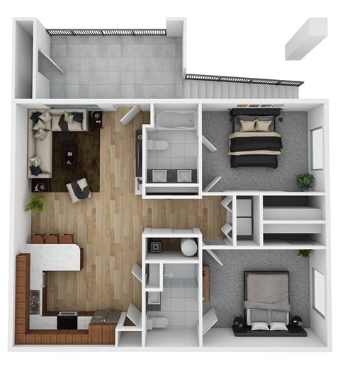 Floor plan for 2 beds, 2 baths, 1008 sqft